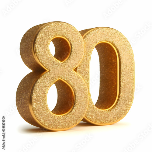 Golden 3d number 80 in glitter texture isolated on white background photo