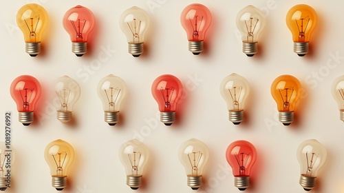 A pattern of light bulbs each bulb glowing background, Idea light bulb pattern background