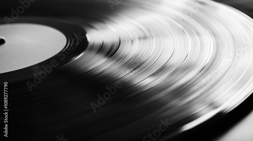 Classic Vinyl Record with a Blank Label and Smooth Surface, Captured in Monochrome Against a Crisp White Background