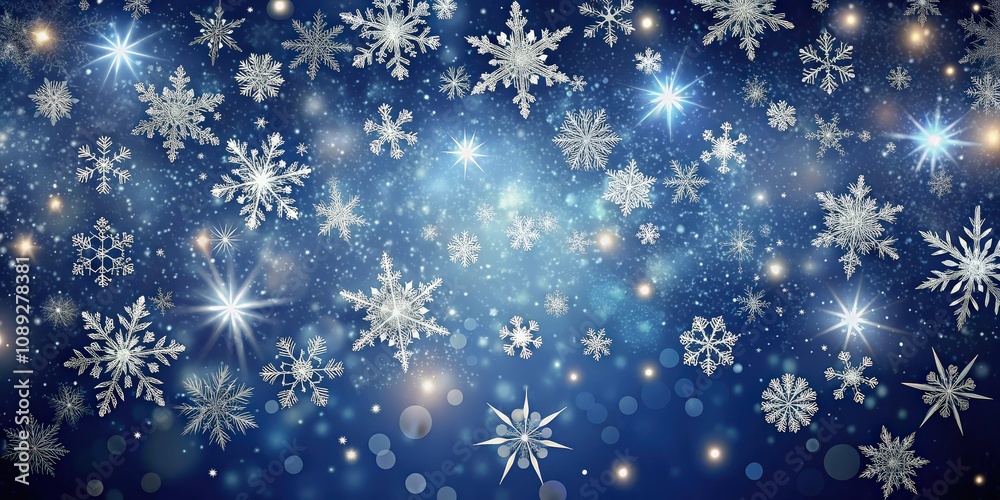 A magical winter scene with delicate snowflakes falling against a twinkling blue sky, creating a festive and enchanting backdrop for the holidays. A magical winter scene with delicate snowflakes falling against a twinkling blue sky, creating a festive and enchanting backdrop for the holidays.