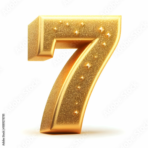 Golden 3d number 7 in glitter texture isolated on white background photo