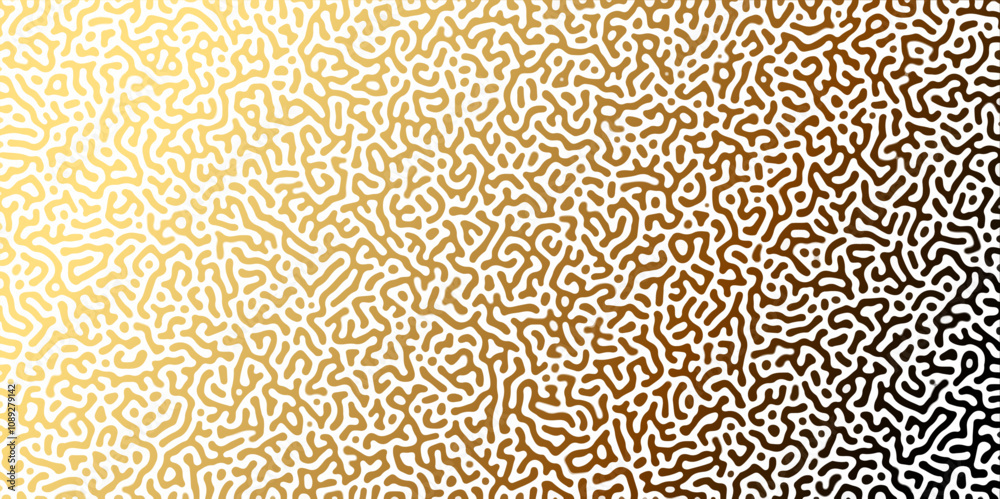 Abstract Reaction-diffusion Turing pattern natural texture golden and yellow gradient color scheme. Linear design with biological algorithm psychedelic background. Reaction-diffusion or truing patter