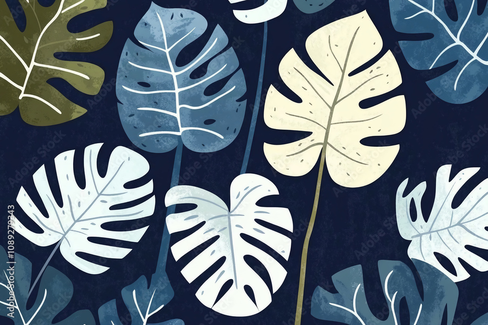 Stylized monstera leaves in a repeating pattern Stylized monstera leaves in a repeating pattern