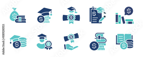 scholarship student financial tuition icon set education school college cost money graduation support signs vector illustration