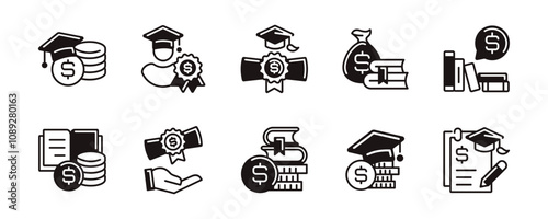 scholarship graduation tuition icon set education financial fee school cost support signs vector illustration