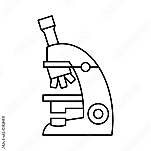 Microscope, line icon. Optical tool linear illustration. Chemistry, science, Biotechnology, lab research. Linear illustration, editable stroke icon
