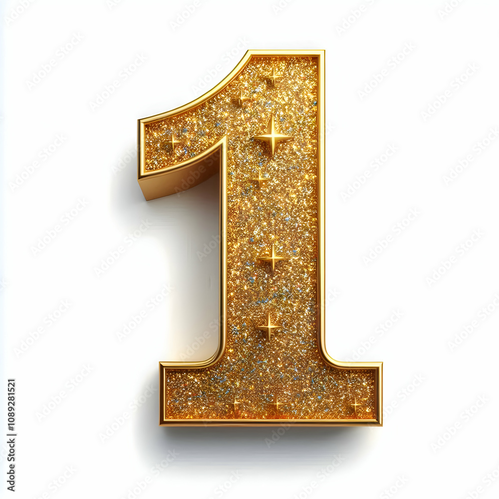 Golden 3d number 1 in glitter texture isolated on white background Golden 3d number 1 in glitter texture isolated on white background