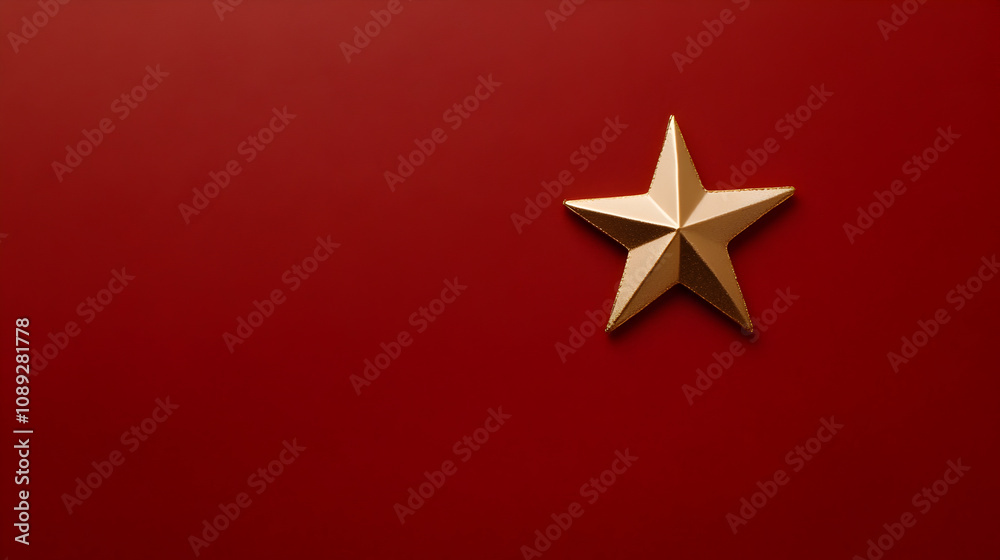 A simple gold ornament shaped like a star, set against a deep red background, representing holiday wishes. A gold star ornament on a red surface.
A simple gold ornament shaped like a star, set against a deep red background, representing holiday wishes. A gold star ornament on a red surface.