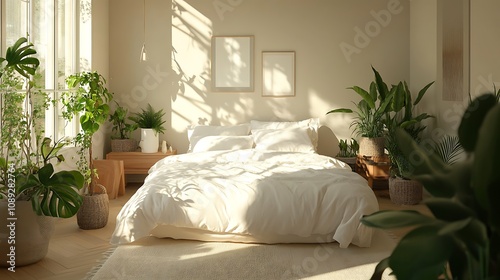 Elegant and Cozy Modern Bedroom Interior Design with Stylish Decor, mockup, poster and Background