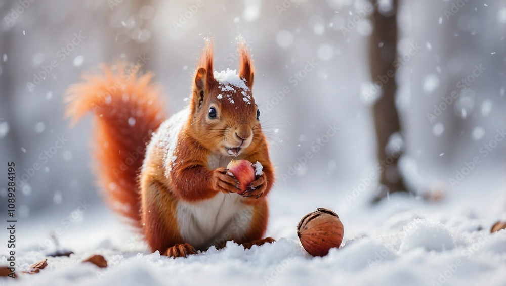Fototapeta premium red squirrel in the snow