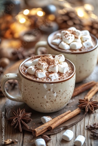 Delicious Hot Chocolate with Marshmallows and Cinnamon: Cozy Winter Beverage