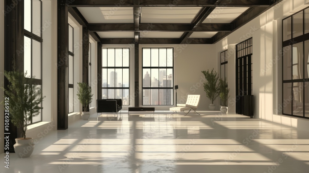 Minimalistic, empty modern room with stylish furniture and neutral tones.
Minimalistic, empty modern room with stylish furniture and neutral tones.