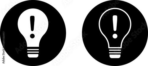 Set of Exclamation mark on light bulb icon. Idea attention sign, solution, thinking concept. Warning concept. exclamation point in light bulb
