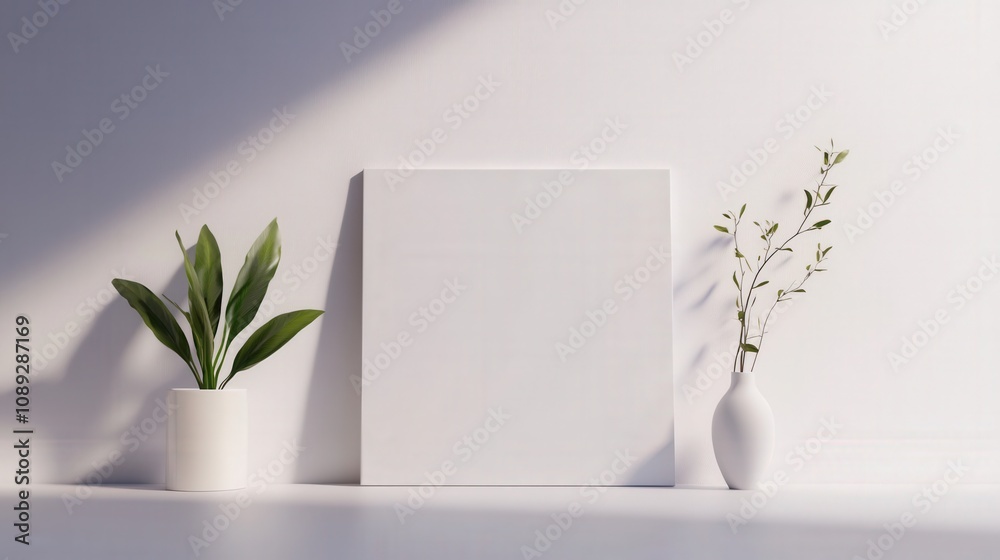minimalist interior design with plants and blank canvas minimalist interior design with plants and blank canvas