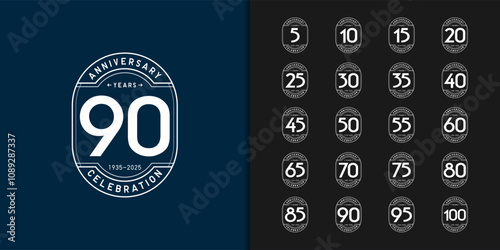 Trendy anniversary logotype set. Modern geometric anniversary celebration icons design.