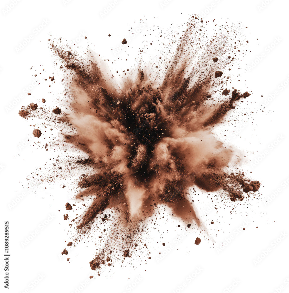 PNG Brown powder explodes on white backdrop PNG Brown powder explodes on white backdrop