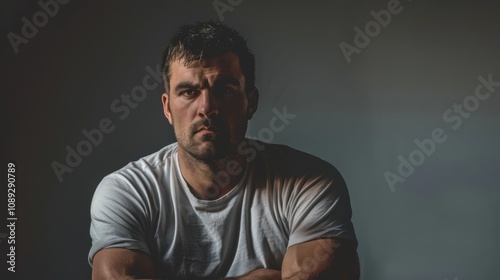 Front view of a man posing confidently in a studio setting.