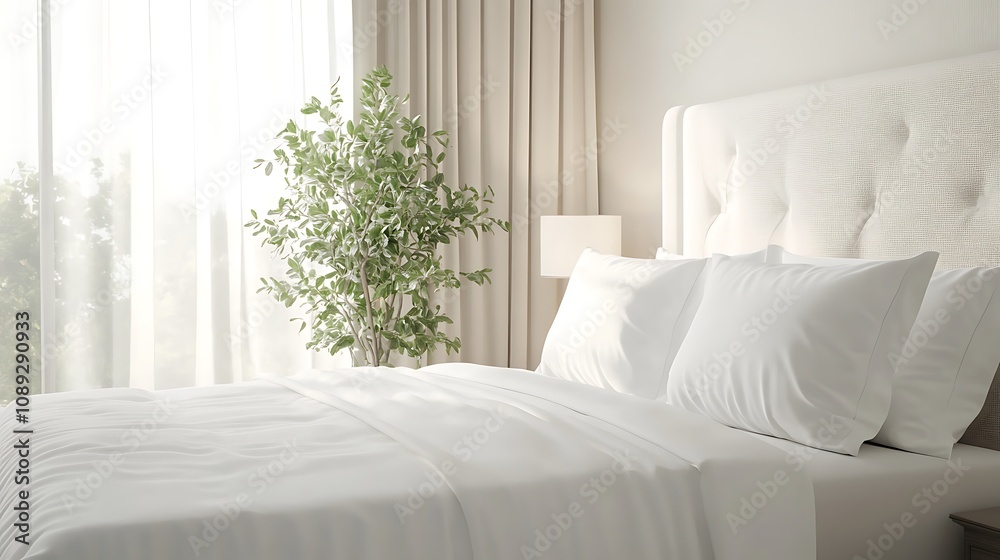 Elegant and Cozy Modern Bedroom Interior Design with Stylish Decor, mockup, poster and Background Elegant and Cozy Modern Bedroom Interior Design with Stylish Decor, mockup, poster and Background