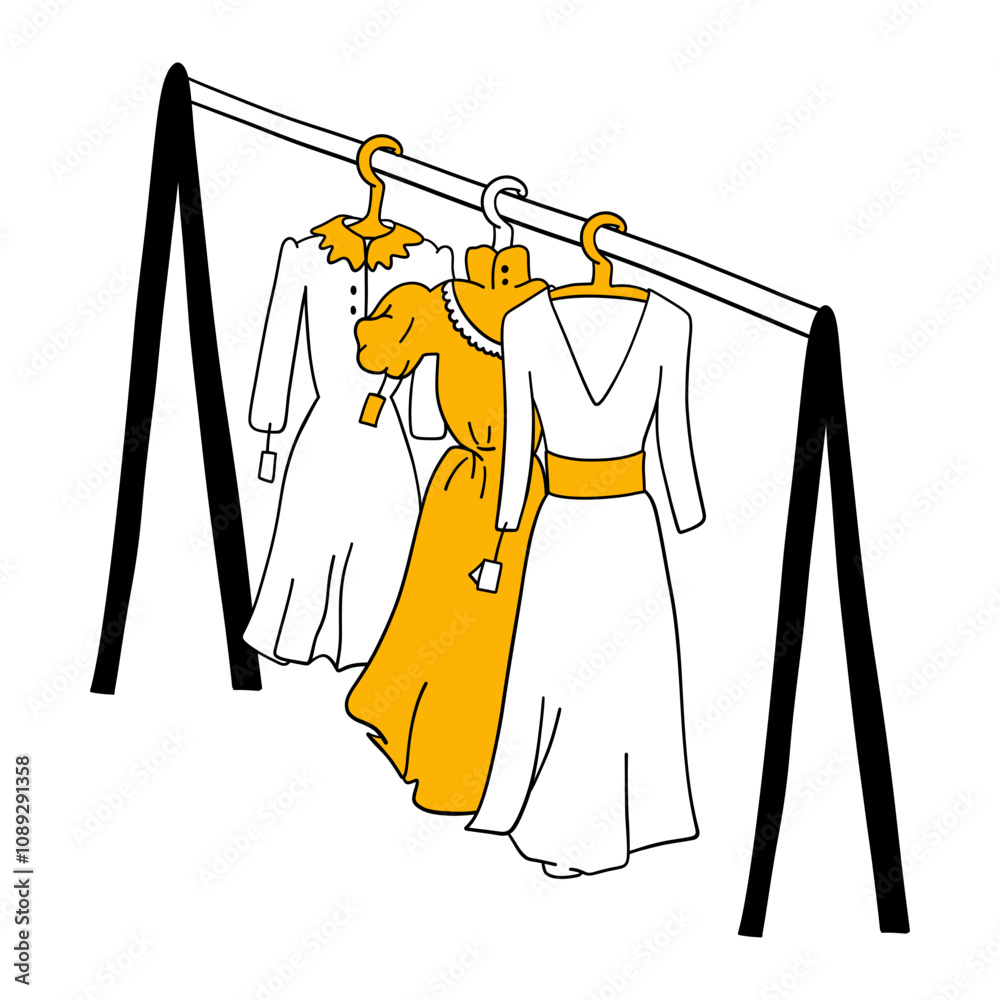 Shop Rack. Stand with Dress on Hangers. Wooden or metal equipment for ...