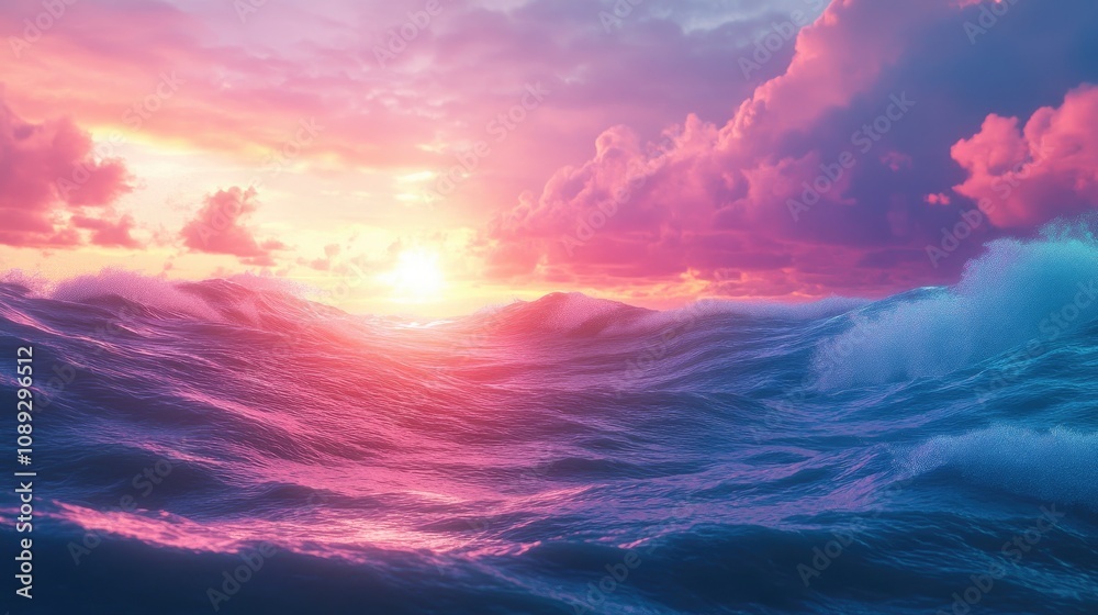 Breathtaking Sunset Casting Colorful Reflections on Gentle Ocean Waves with Shades of Pink, Blue, and Soft Cloudy Skies Breathtaking Sunset Casting Colorful Reflections on Gentle Ocean Waves with Shades of Pink, Blue, and Soft Cloudy Skies
