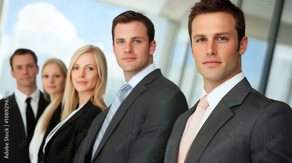 Confident Corporate Employees Standing Together in Office Confident Corporate Employees Standing Together in Office