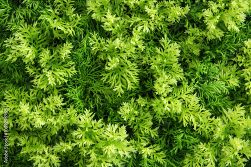 A close-up photo of Icelandic moss texture, showing vibrant, intricate green foliage with delicate, feather-like structures creating a soft, natural pattern.