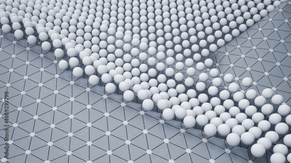 Fototapeta premium Sphere network flow. Abstract digital spheres flowing across a network grid; symbolizes data stream, connection, or teamwork.