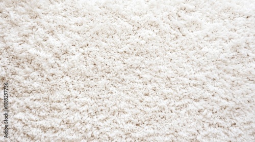 Soft, shaggy cream carpet texture viewed from above on a plain white background, showcasing intricate fibers and plush appearance.