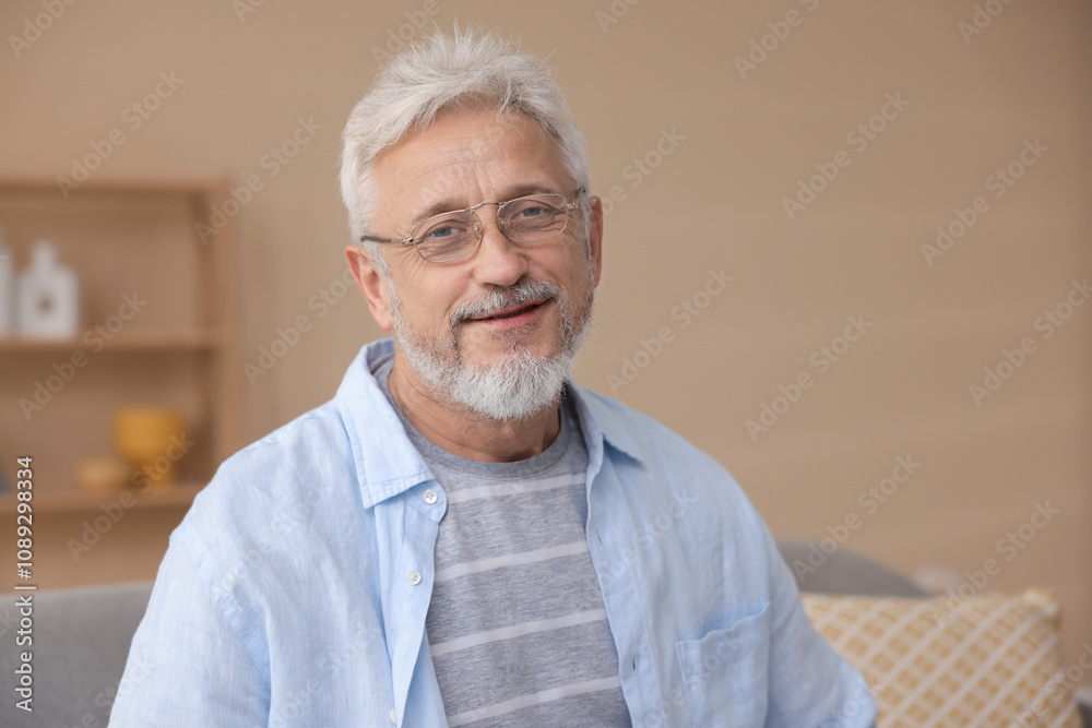Portrait of senior man with glasses at home Portrait of senior man with glasses at home