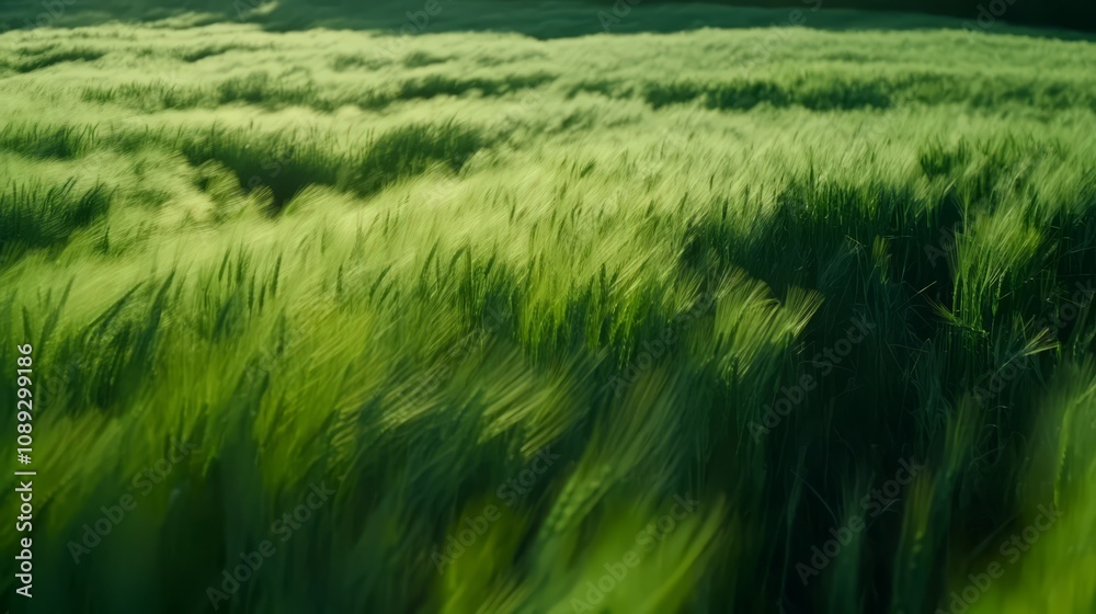 Windswept barley field at sunset. Windswept barley field at sunset.