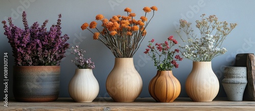 Wallpaper Mural Wooden Vases with Flowers Torontodigital.ca