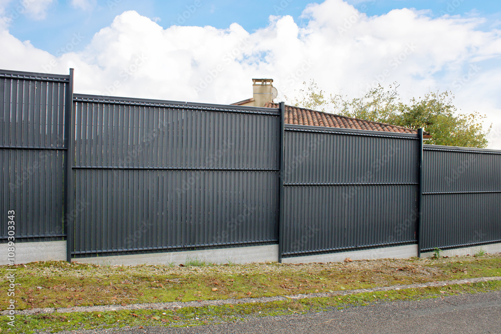 Obraz premium Clôture gris anthracite, en lattes PVC rigide