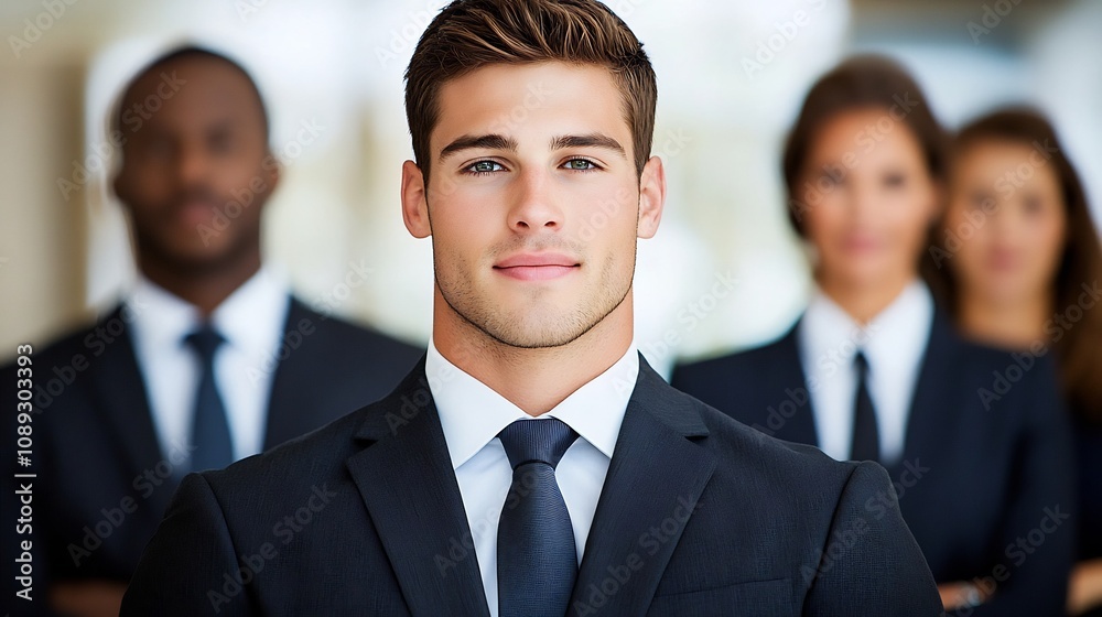 Confident Young Professional Addressing Business Team in Discussion Confident Young Professional Addressing Business Team in Discussion