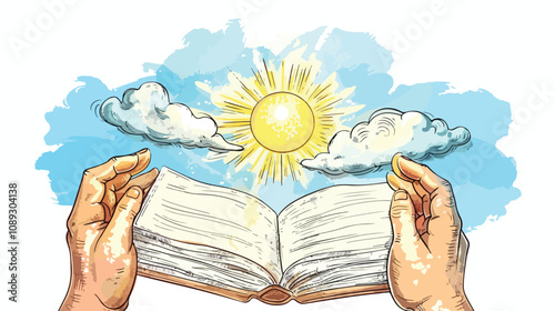 Close-up Male Hands Holding Old Book with Sunlight