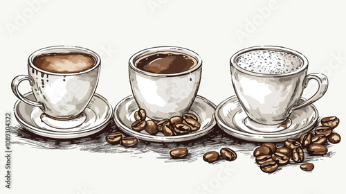 Variety of Coffee Kinds Menu with Drinking Cup in Mocha Vector Illustration