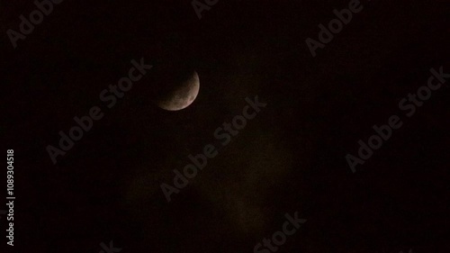 Crescent moon falling at night, dark sky background