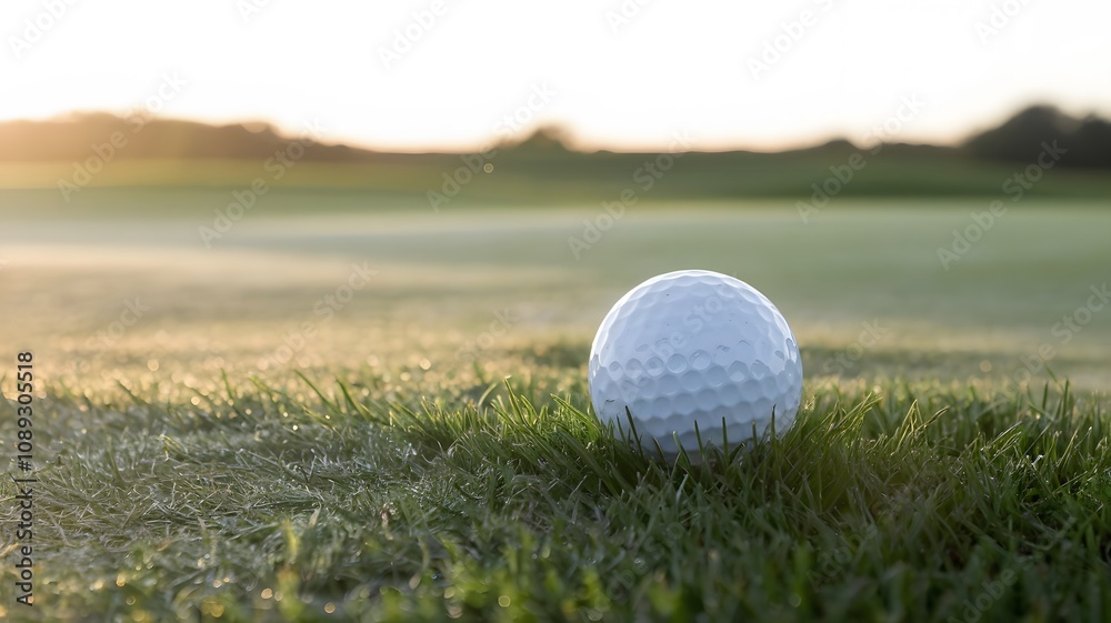 Dynamic Shot of Golf Ball on Fresh Green Grass, Representing Golf Sport and Outdoor Recreation Concept Dynamic Shot of Golf Ball on Fresh Green Grass, Representing Golf Sport and Outdoor Recreation Concept