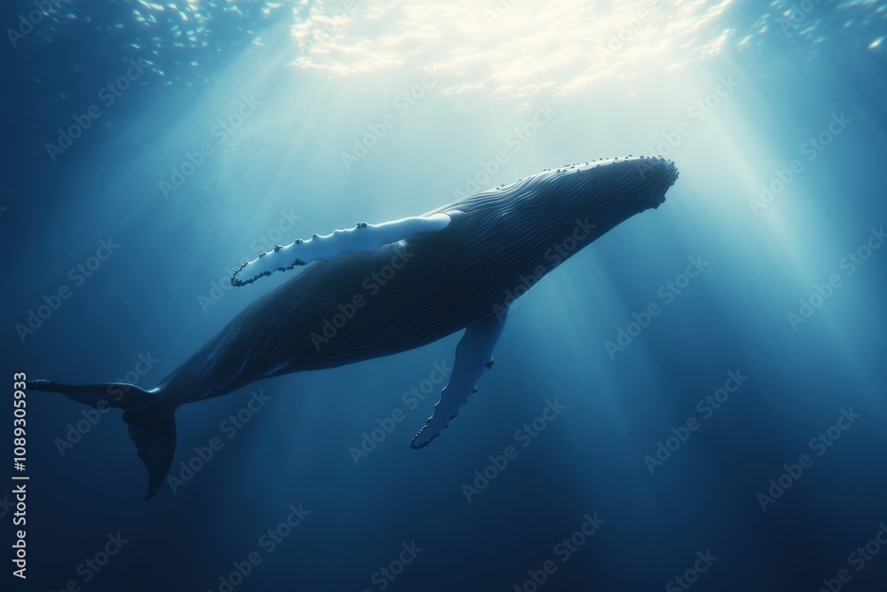 Fototapeta premium a majestic whale swimming gracefully in deep blue waters
