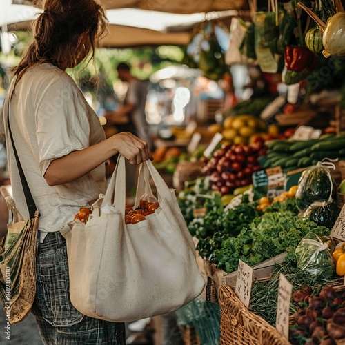 Eco Friendly Shopping at a Vibrant Farmer s Market with Organic Produce and Handmade Goods photo