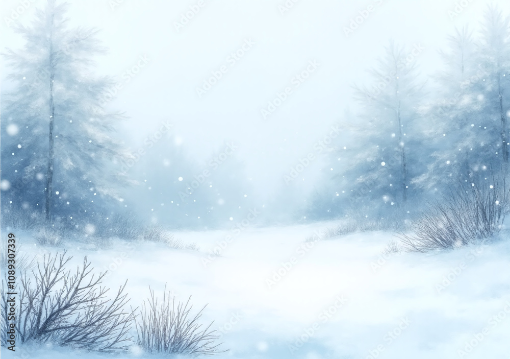 snowy winter scenery icy texture watercolor painting style serene background effect snowy winter scenery icy texture watercolor painting style serene background effect