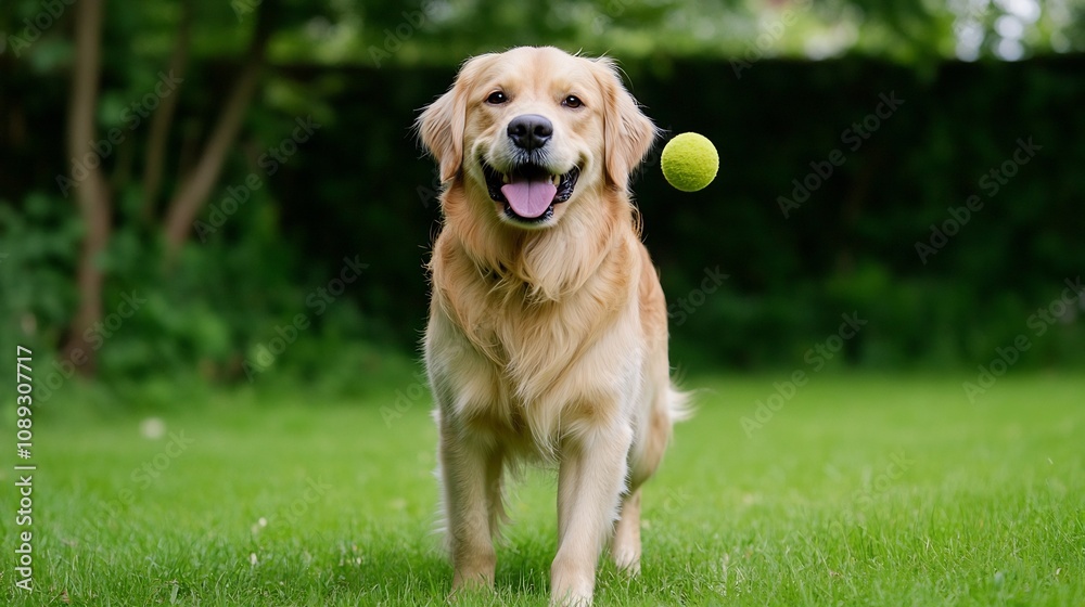 Dog Joyfully Playing Fetch in a Lush Green Park Dog Joyfully Playing Fetch in a Lush Green Park