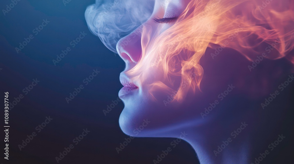 Person Breathing Clearly Through Nose with Sinus Visualization, A serene image of a person taking a deep breath Person Breathing Clearly Through Nose with Sinus Visualization, A serene image of a person taking a deep breath