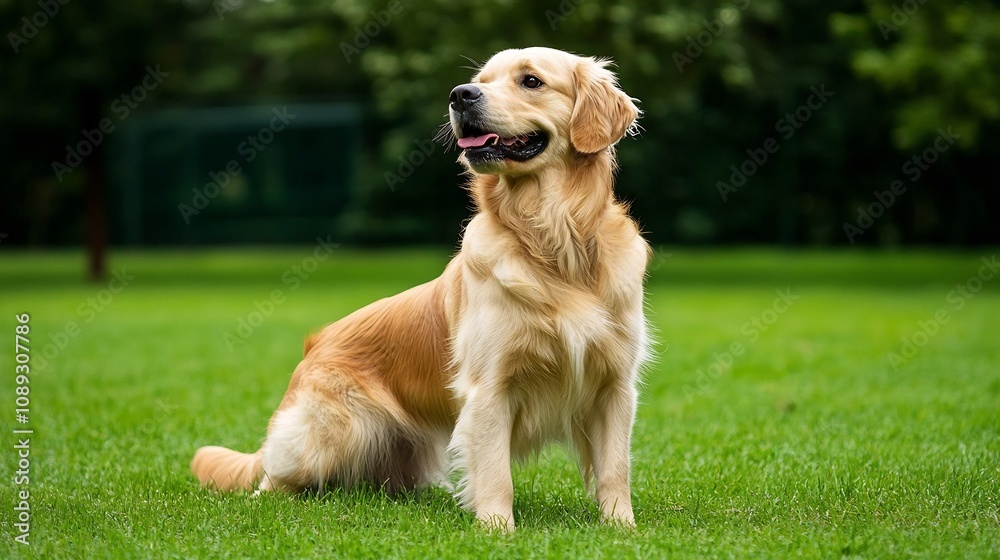 Golden Retriever Playing Fetch in Lush Green Park Golden Retriever Playing Fetch in Lush Green Park