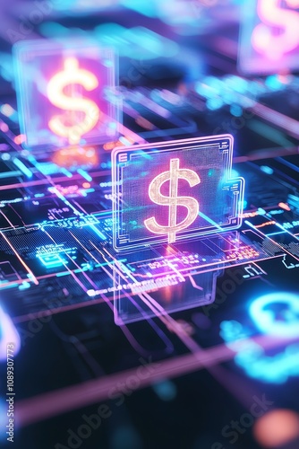 Digital currency visualization financial technology virtual environment data analysis futuristic concept