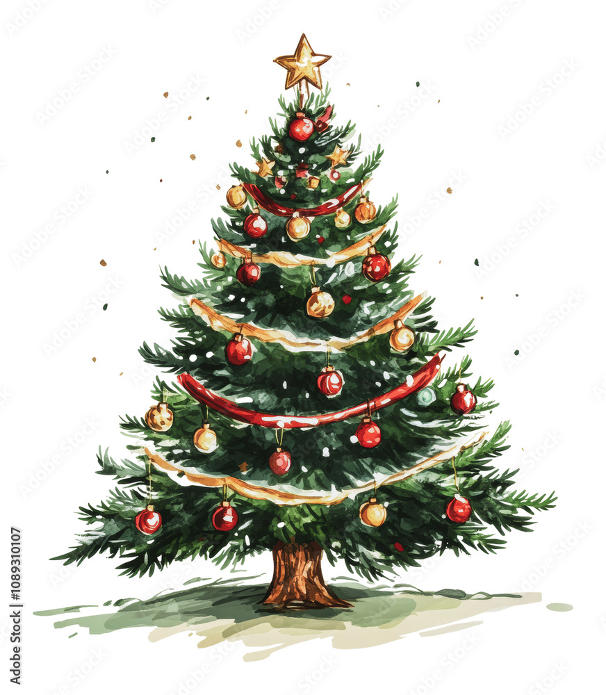 PNG Festively decorated Christmas tree with ornaments PNG Festively decorated Christmas tree with ornaments