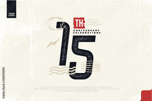 15th anniversary with grunge texture and abstract geometric shapes photo