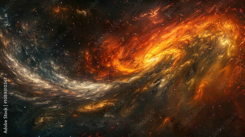Fiery cosmic nebula swirls in space. Fiery cosmic nebula swirls in space.