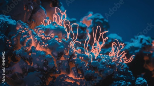 Fototapeta Naklejka Na Ścianę i Meble -  Abstract ocean coral reef. Vivid coral reef scene; glowing, textured beauty.  Symbolizes vibrant underwater life and resilience.