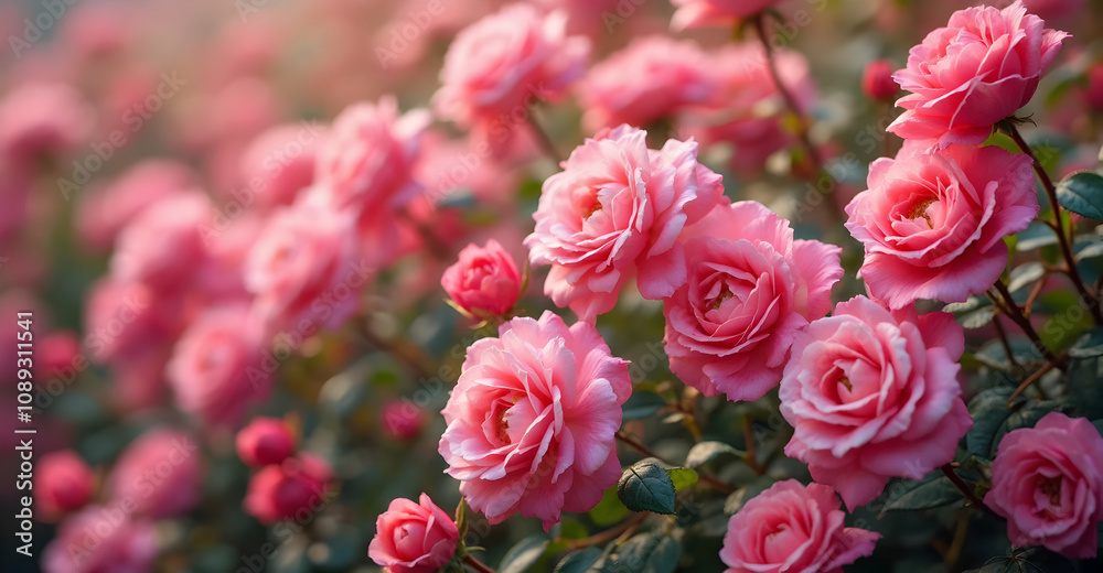Vibrant pink roses blooming in a serene garden nature photography close-up view floral beauty tranquil environment Vibrant pink roses blooming in a serene garden nature photography close-up view floral beauty tranquil environment