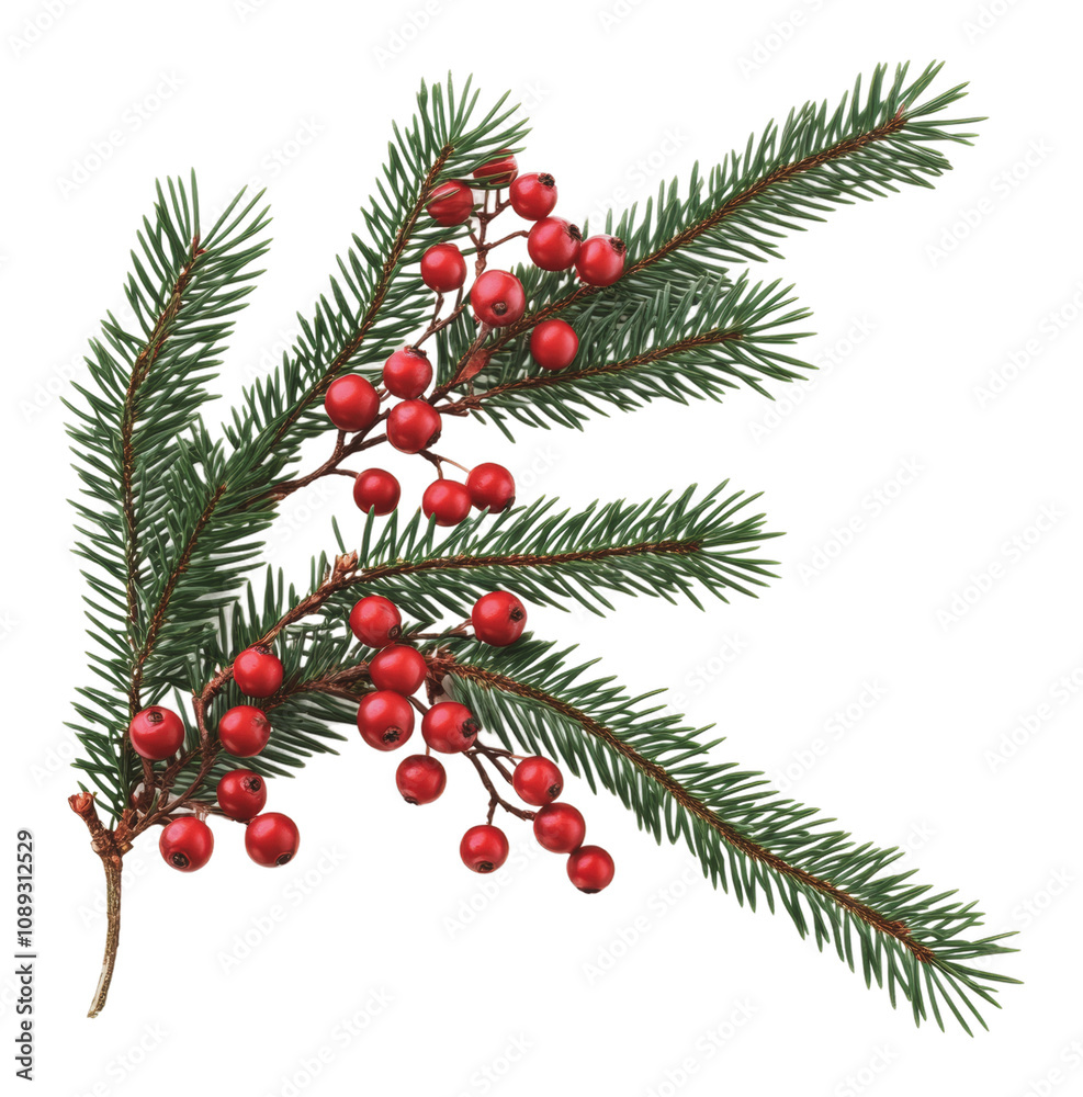 PNG Festive branch with red berries and green leaves PNG Festive branch with red berries and green leaves